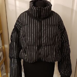 AKIRA Black and White Striped Puffer Jacket